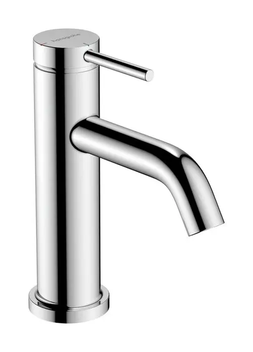 Einhebel-Waschtischmischer aus Chrom mit schmalem, geradem Auslauf und seitlichem Bedienhebel. Produkt von Hansgrohe, geeignet für moderne Waschbecken.